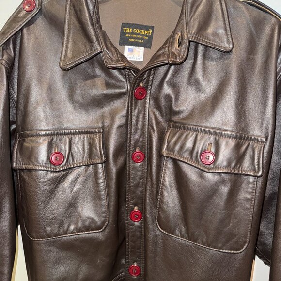 Men's XL Avirex The Cockpit Brown Leather Field Jacket Flight Bomber USA Made - Picture 3 of 8